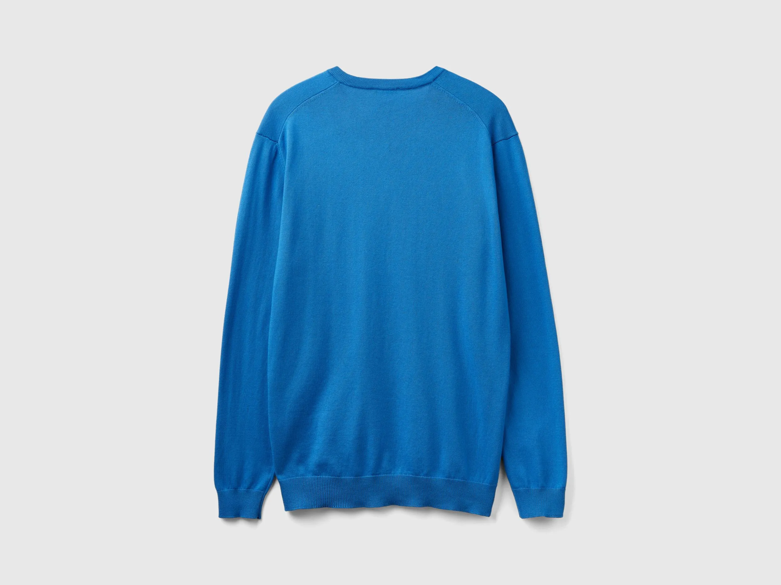 V-neck sweater in pure cotton - Blue | Benetton