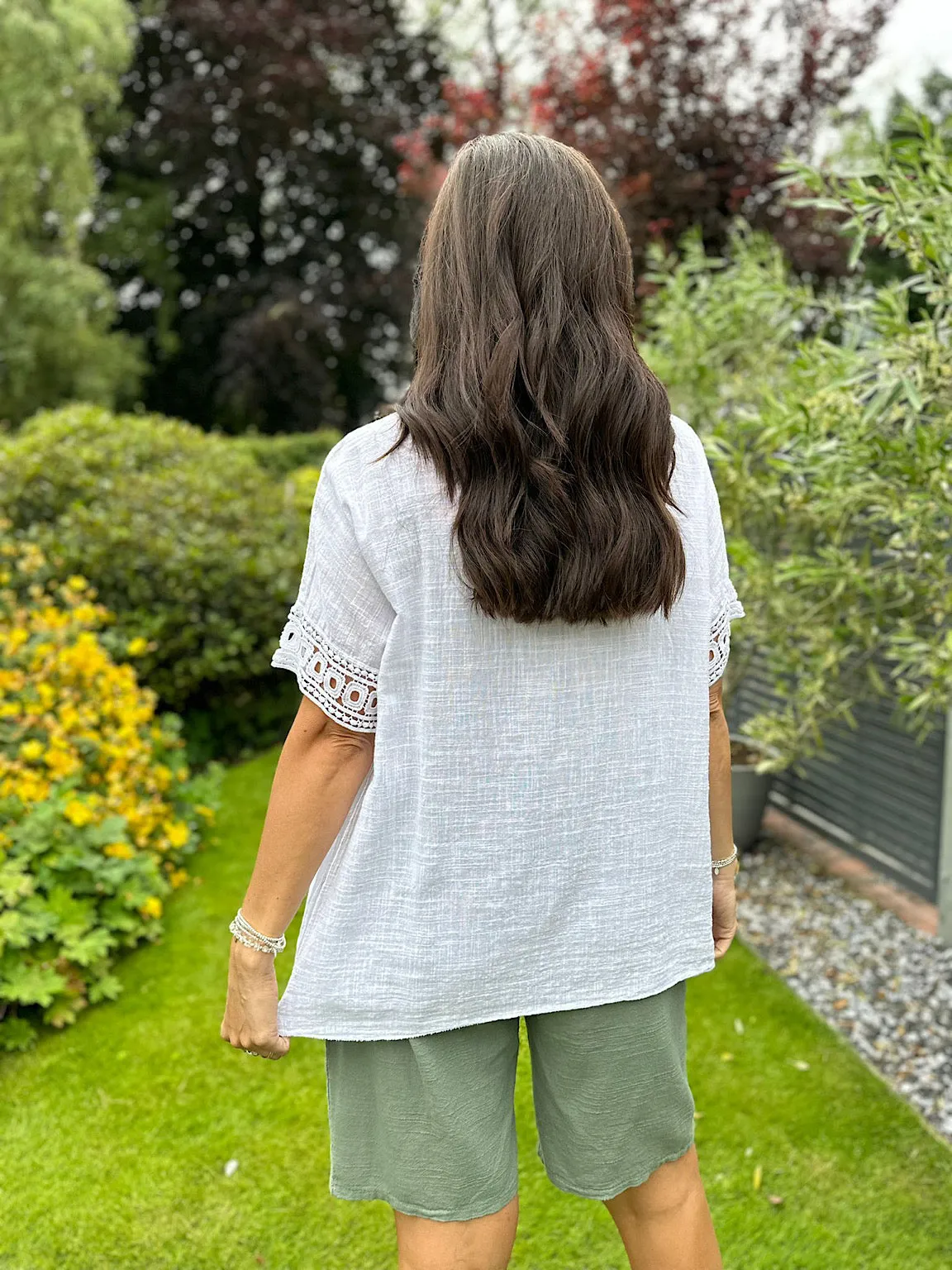 White Crochet Trim Top Rachel