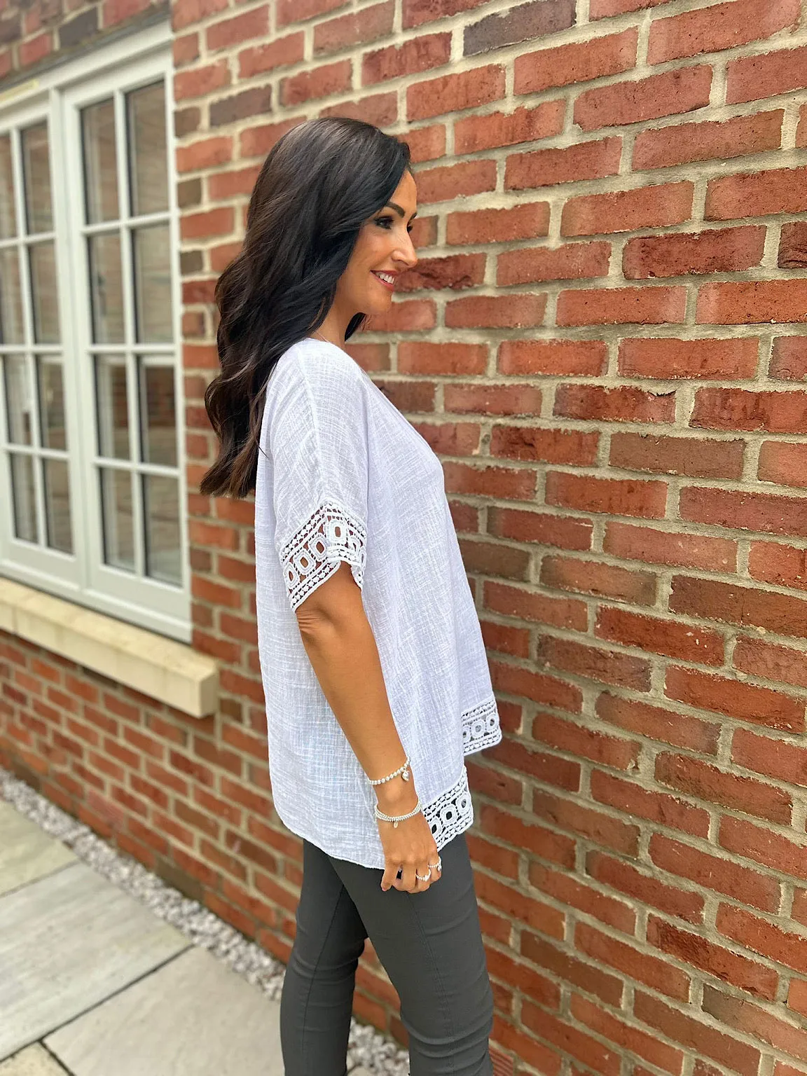 White Crochet Trim Top Rachel