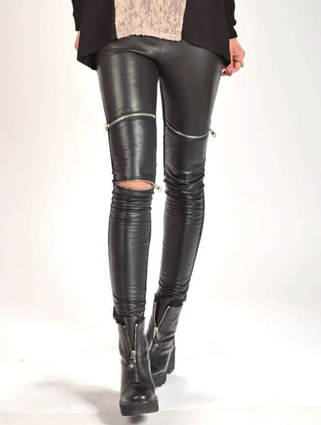 Woman Genuine Leather extra long leggings