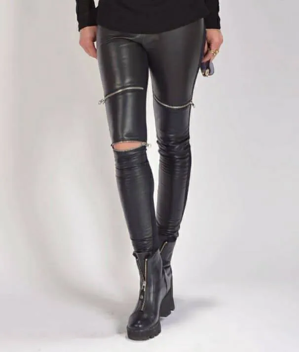 Woman Genuine Leather extra long leggings