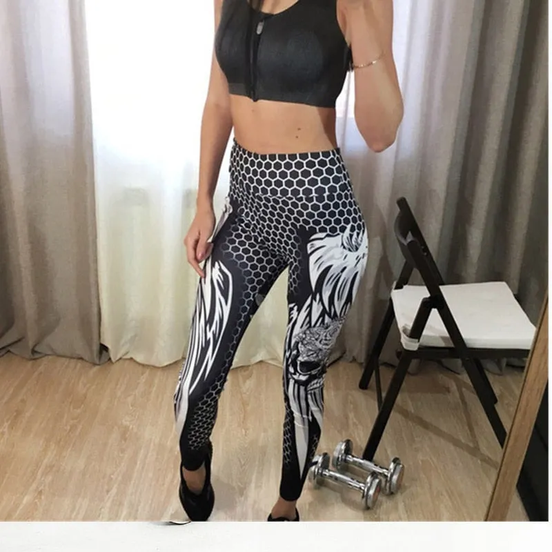 Women Fitness Leggings High Waist Solid Color Polyester Wings Honeycomb Skull Female Legging Sexy Fashion Print Leggings