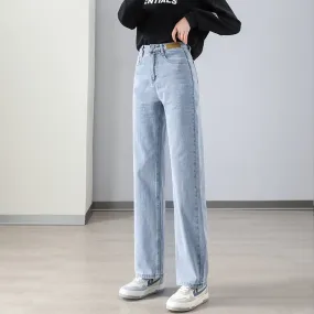 Women's Denim Korean Fashion High Waist Streetwear Straight Leg Trousers