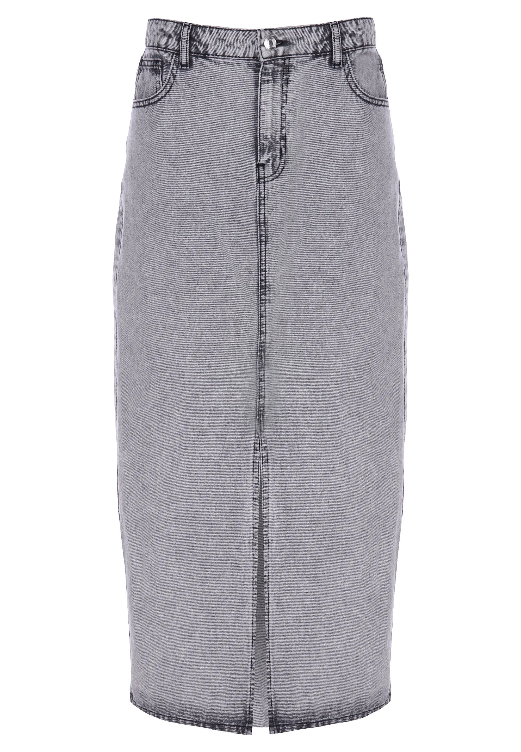 Womens Grey Denim Front Split Skirt