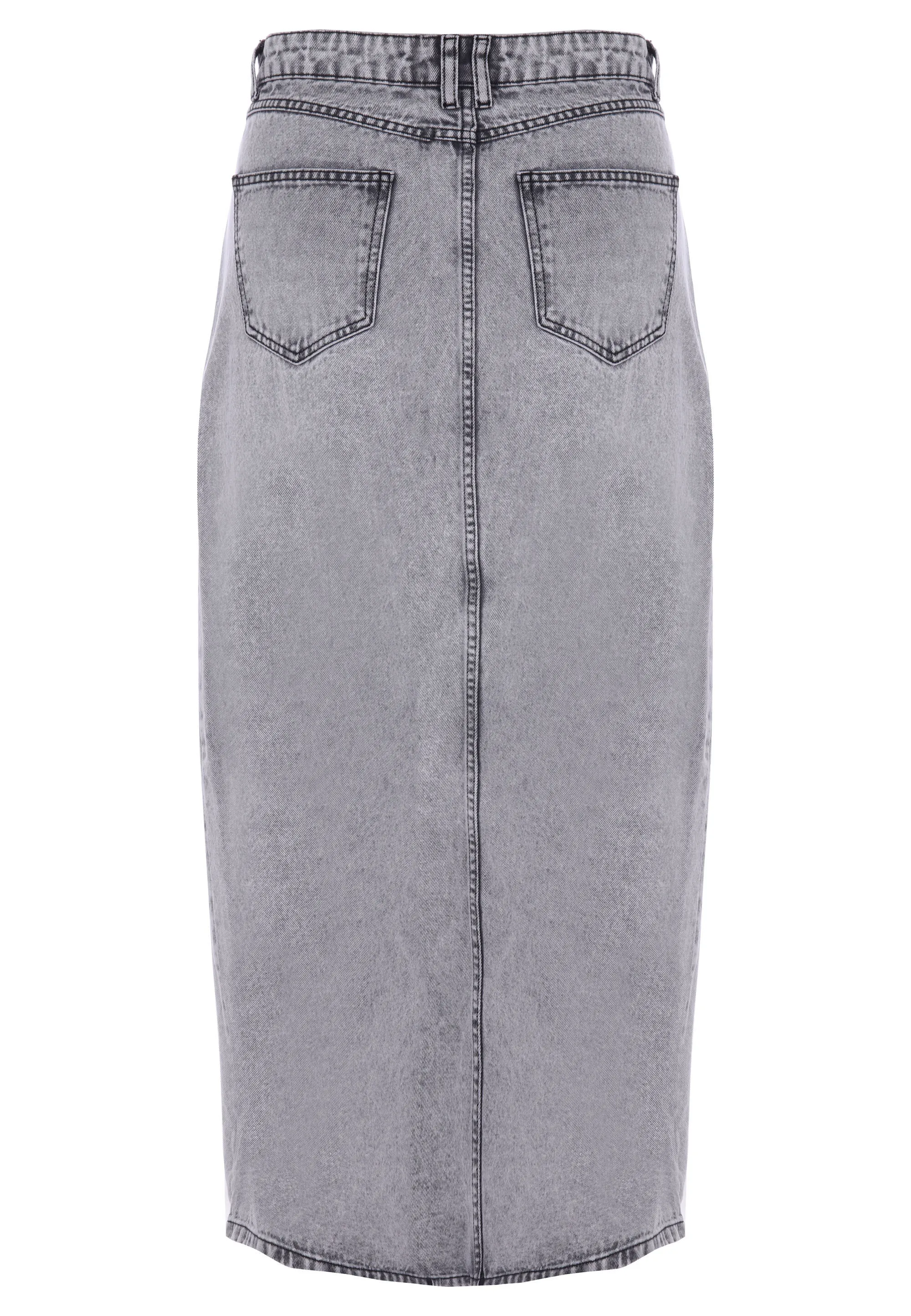 Womens Grey Denim Front Split Skirt