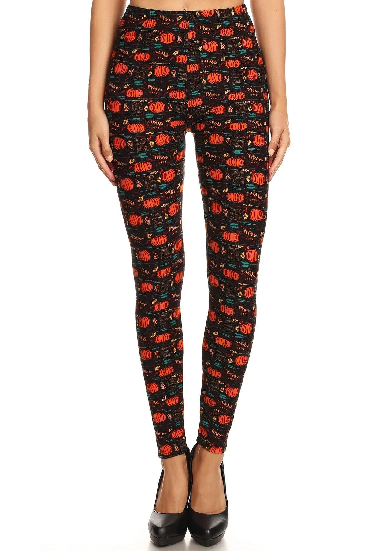 Women's Plus Happy Thanksgiving Pumpkin Pattern Printed Leggings