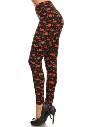 Women's Plus Happy Thanksgiving Pumpkin Pattern Printed Leggings