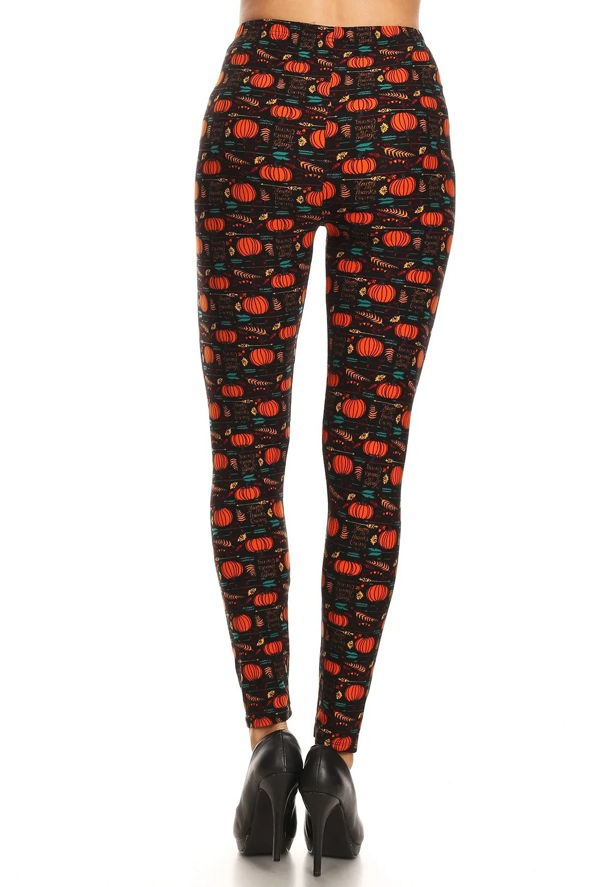 Women's Plus Happy Thanksgiving Pumpkin Pattern Printed Leggings