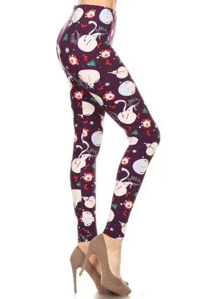 Women's Plus Santa Claus Snowman Pattern Printed Leggings