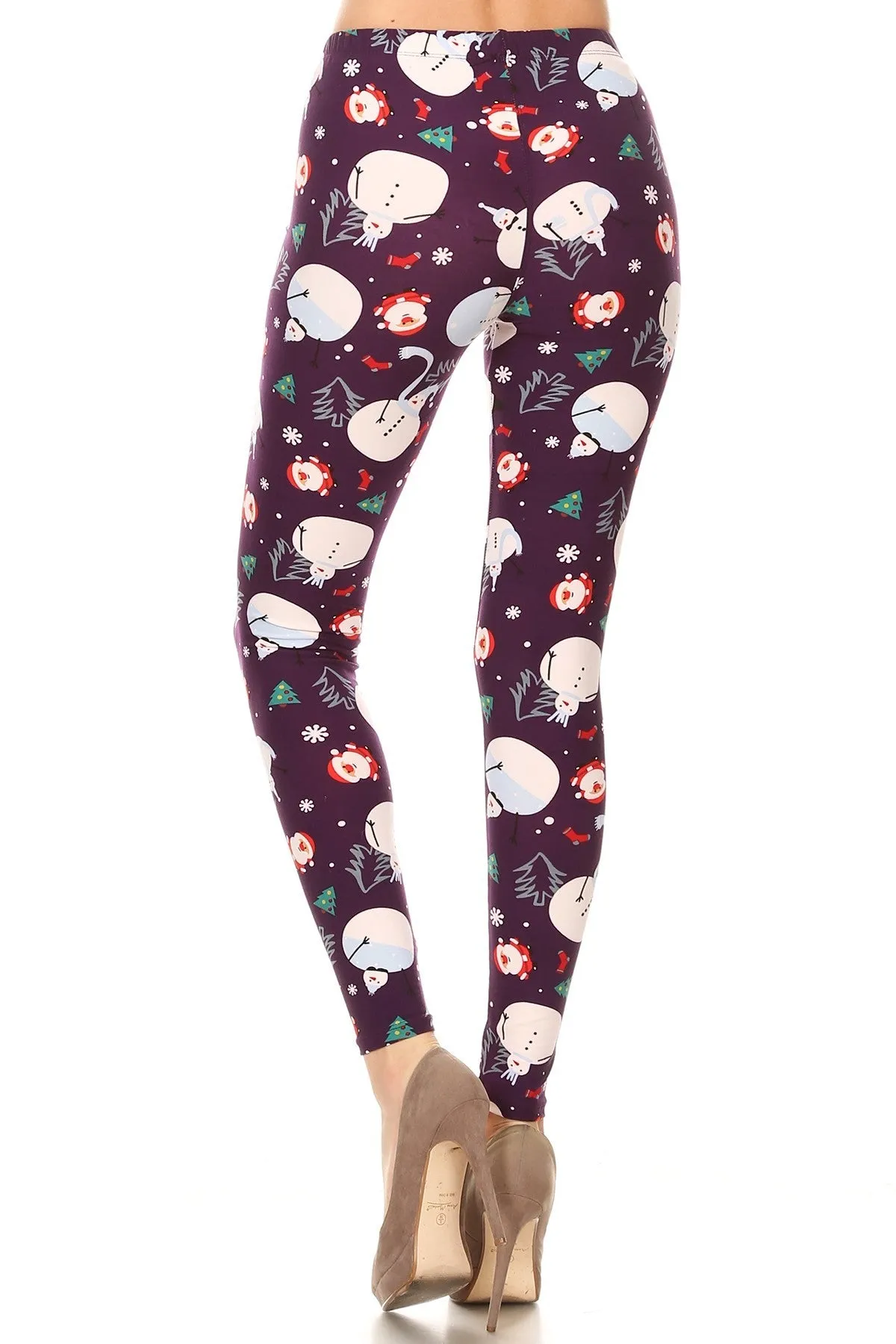 Women's Plus Santa Claus Snowman Pattern Printed Leggings