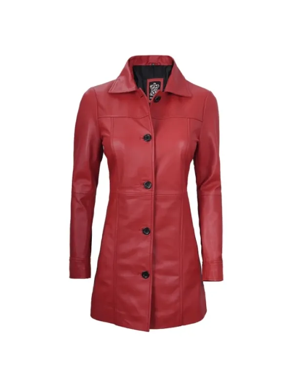 Womens Red Leather Coat