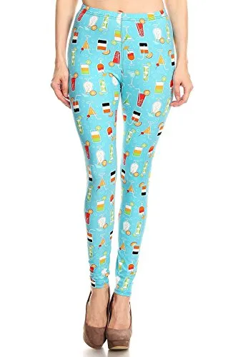 Women's Regular Colorful Cocktail Beverage Pattern Printed Leggings