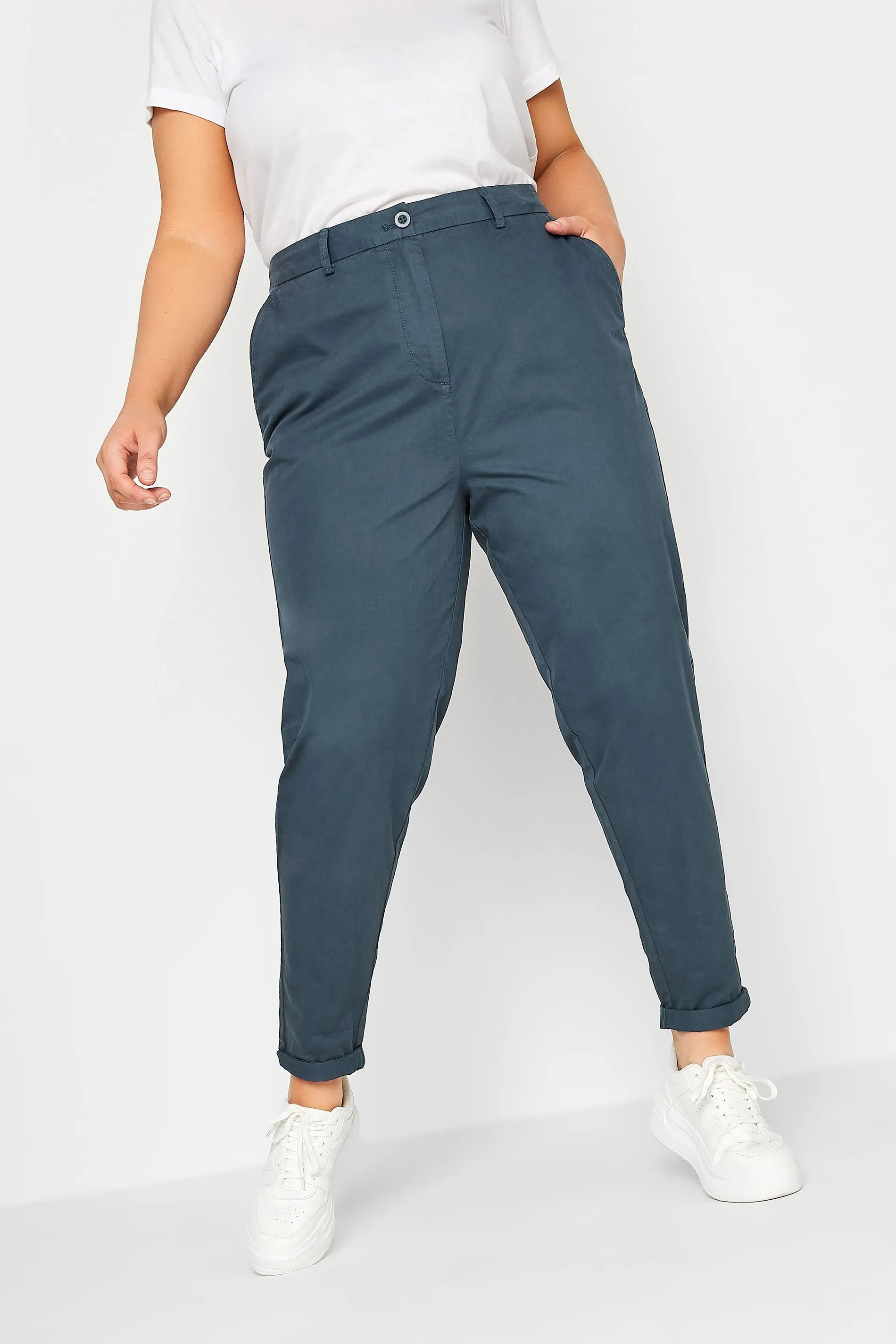 YOURS Curve Dark Blue Straight Leg Chino Trousers