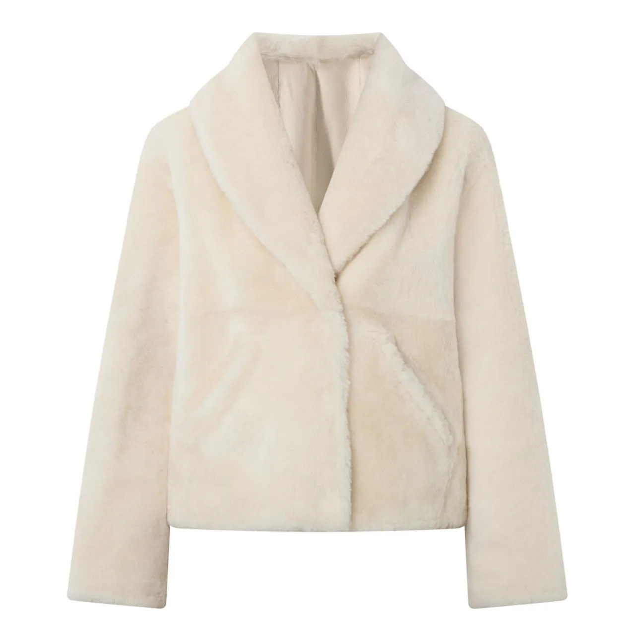 YVES SALOMON Single-Breasted Shearling Coat - A1006 MERINGUE