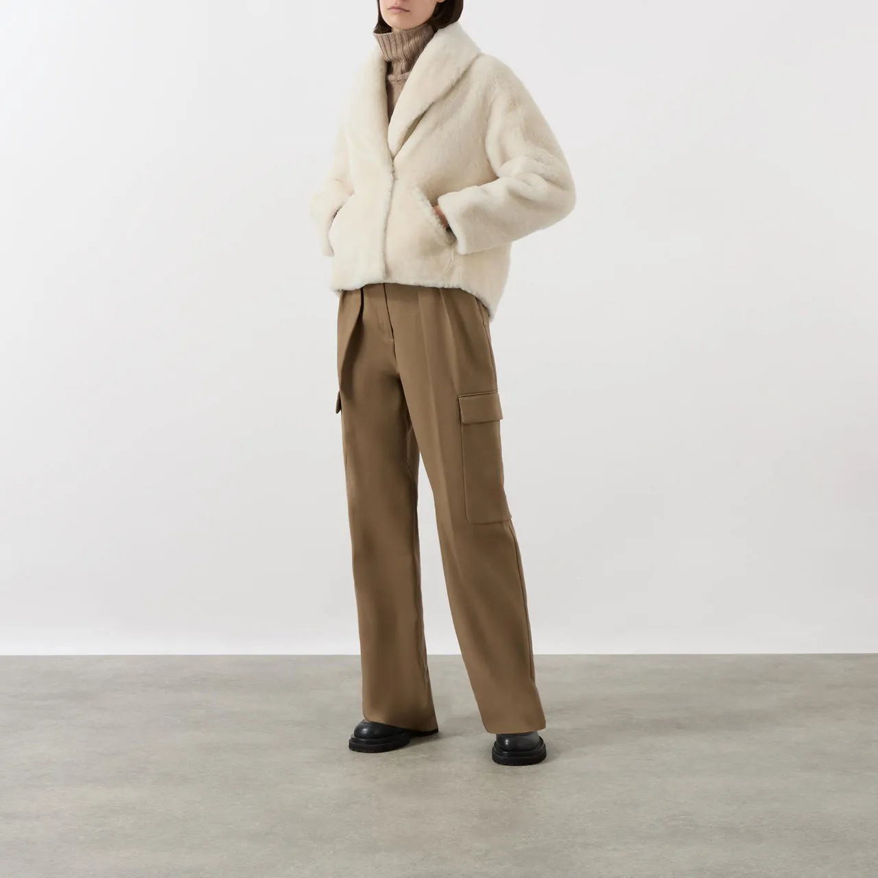 YVES SALOMON Single-Breasted Shearling Coat - A1006 MERINGUE