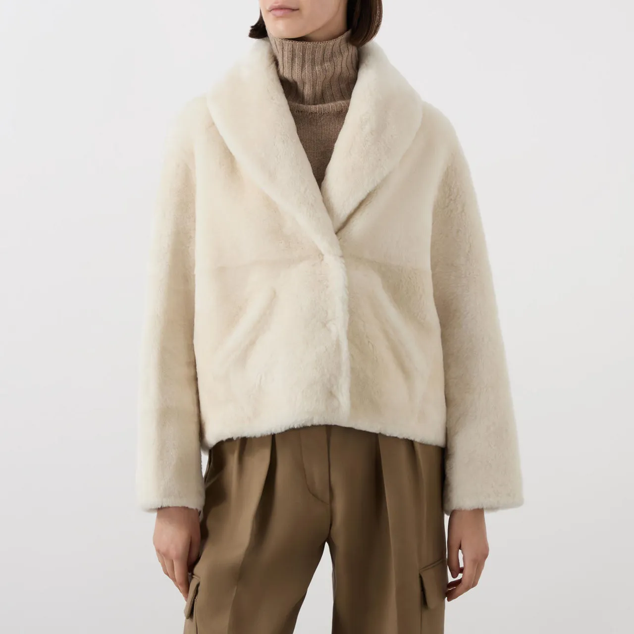 YVES SALOMON Single-Breasted Shearling Coat - A1006 MERINGUE