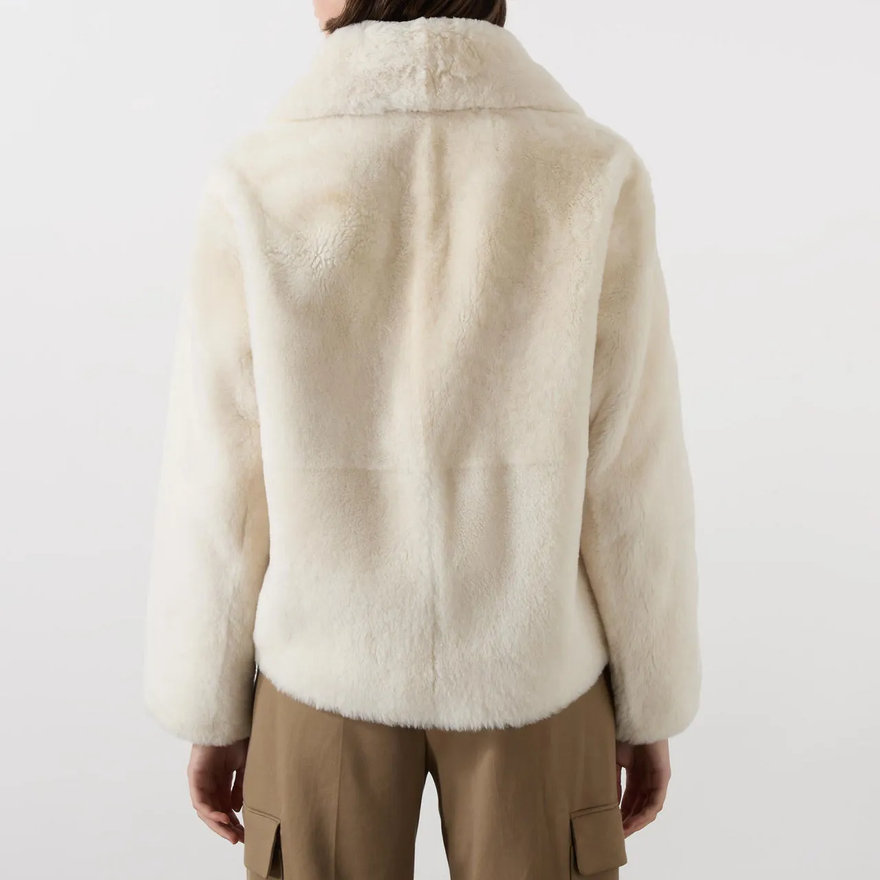 YVES SALOMON Single-Breasted Shearling Coat - A1006 MERINGUE