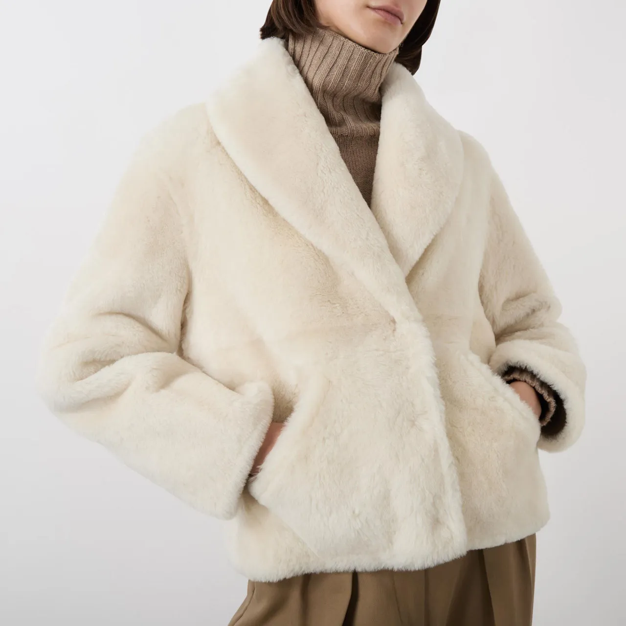 YVES SALOMON Single-Breasted Shearling Coat - A1006 MERINGUE