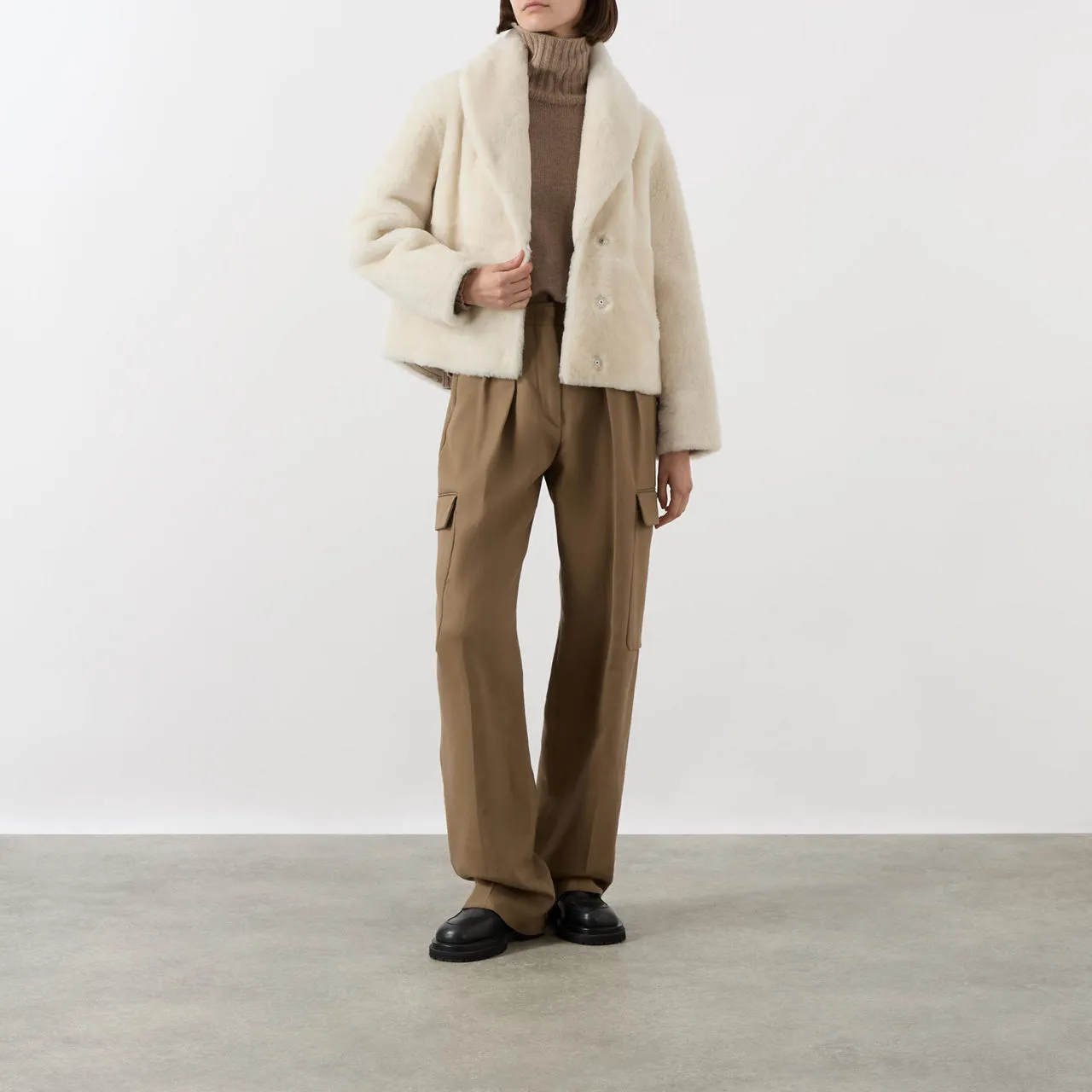 YVES SALOMON Single-Breasted Shearling Coat - A1006 MERINGUE